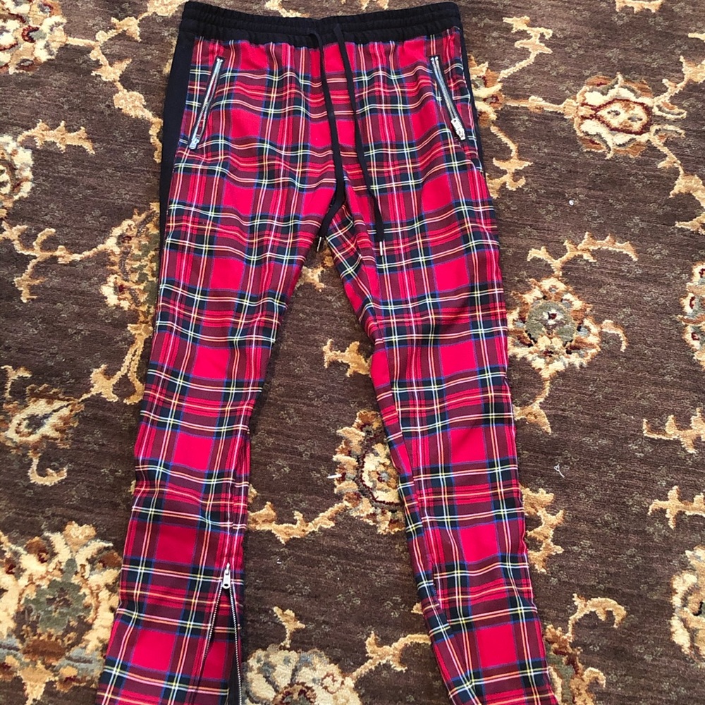 Plaid striped track pants red men’s size L